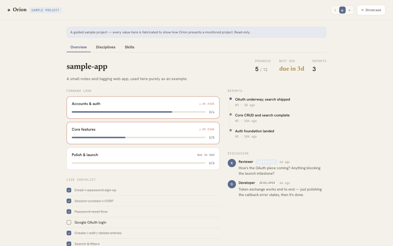 Orion - Developer Progress Reporting